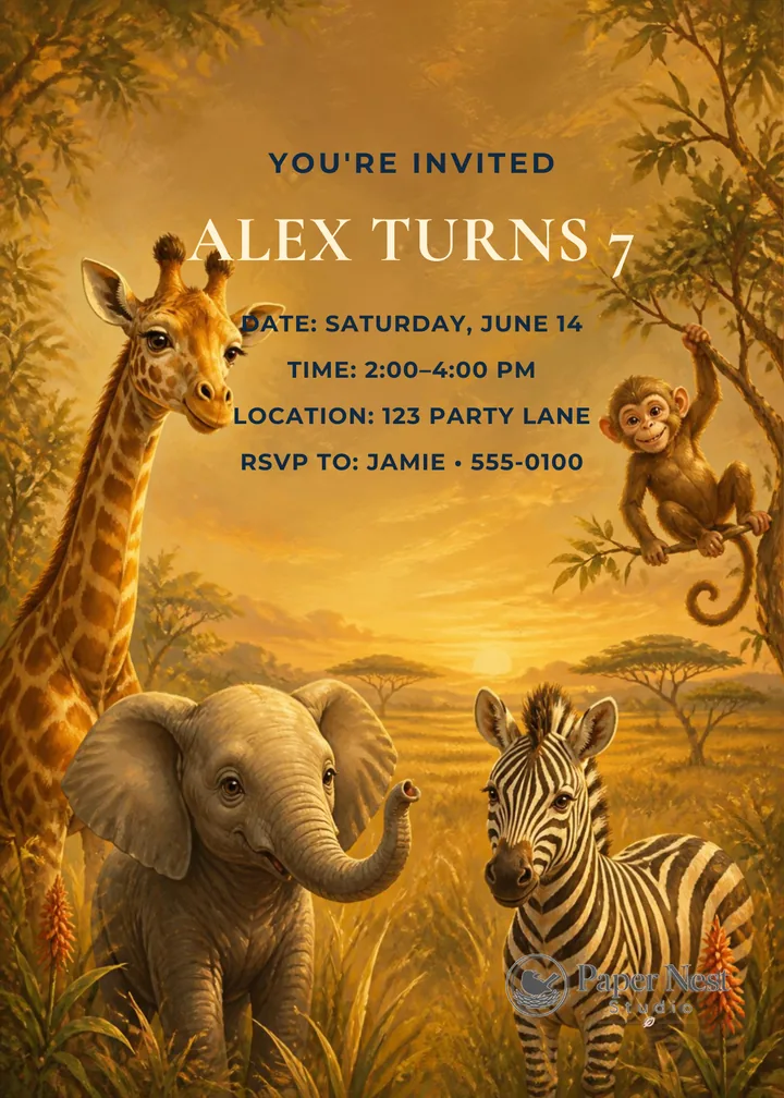 Safari Birthday Invitation printable from Paper Nest Studio