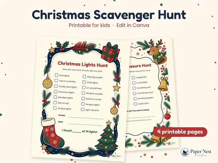 Christmas Scavenger Hunt Duo printable from Paper Nest Studio