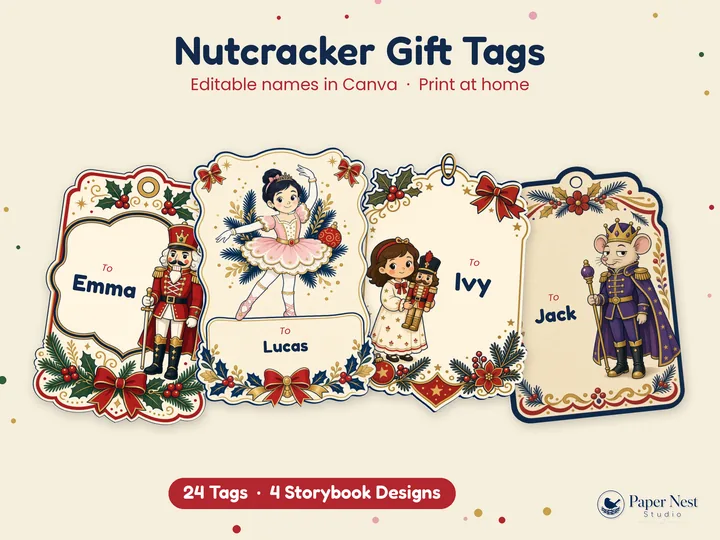 Nutcracker Gift Tags printable from Paper Nest Studio
