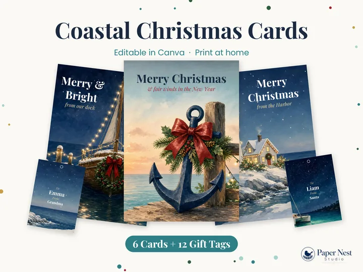 Coastal Christmas Cards & Gift Tags printable from Paper Nest Studio